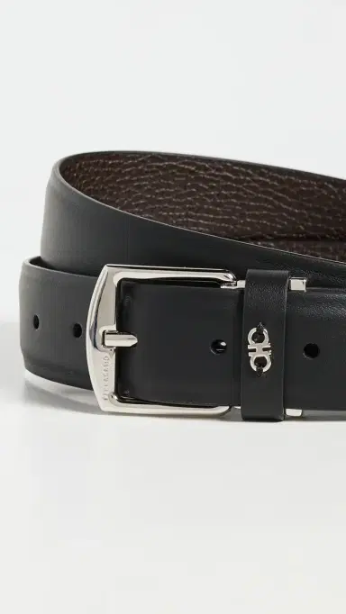 FERRAGAMO Square Buckle Reversible Leather Belt Nero/T. Moro | Thumbnail 4