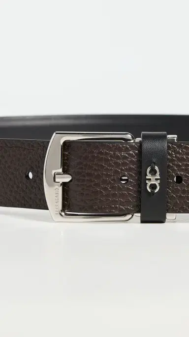 FERRAGAMO Square Buckle Reversible Leather Belt Nero/T. Moro | Thumbnail 5