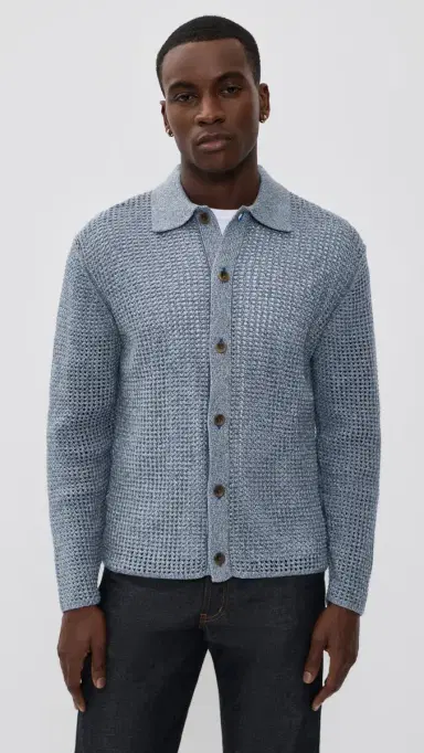 Les Deux Gerald Long Sleeve Loose Knit Shirt Dark Denim Blue M | Thumbnail 2