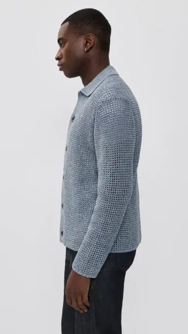 Les Deux Gerald Long Sleeve Loose Knit Shirt Dark Denim Blue M | Thumbnail 4