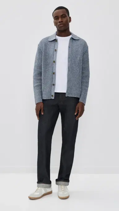 Les Deux Gerald Long Sleeve Loose Knit Shirt Dark Denim Blue M | Thumbnail 5