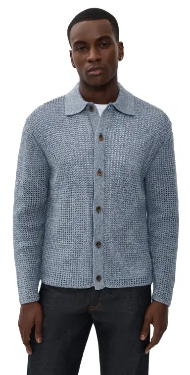 Les Deux Gerald Long Sleeve Loose Knit Shirt Dark Denim Blue M | Thumbnail 1