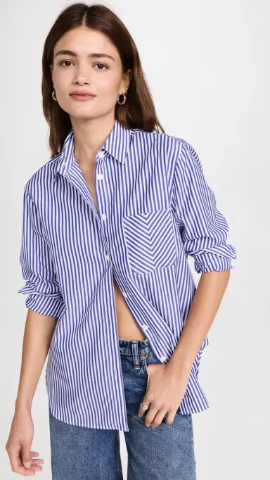 rag & bone ICON Maxine Button Down Shirt Blue tripe | Thumbnail 2
