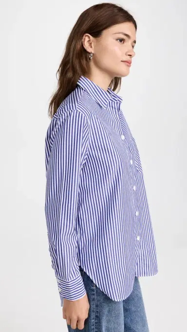 rag & bone ICON Maxine Button Down Shirt Blue tripe | Thumbnail 4