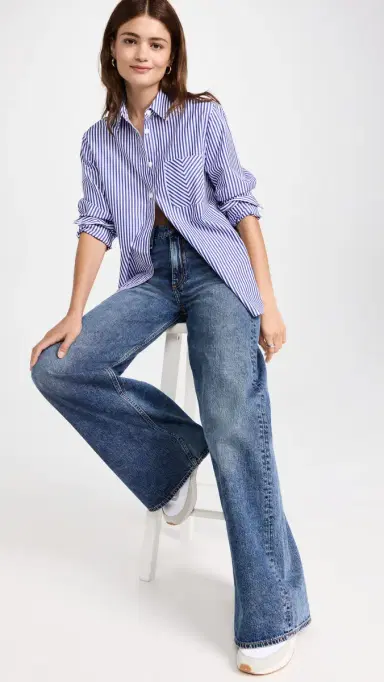 rag & bone ICON Maxine Button Down Shirt Blue tripe | Thumbnail 5