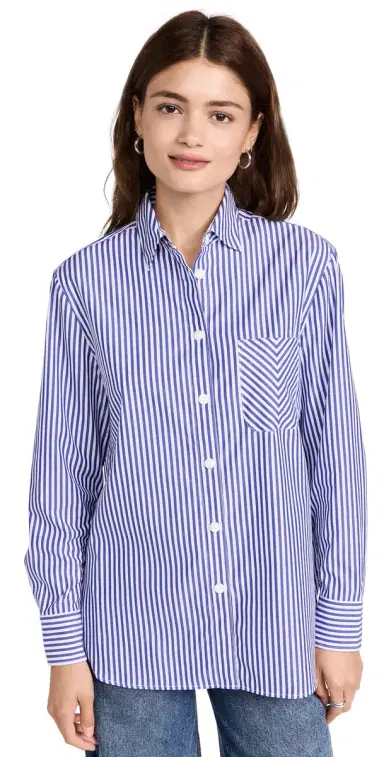 rag & bone ICON Maxine Button Down Shirt Blue tripe | Thumbnail 1