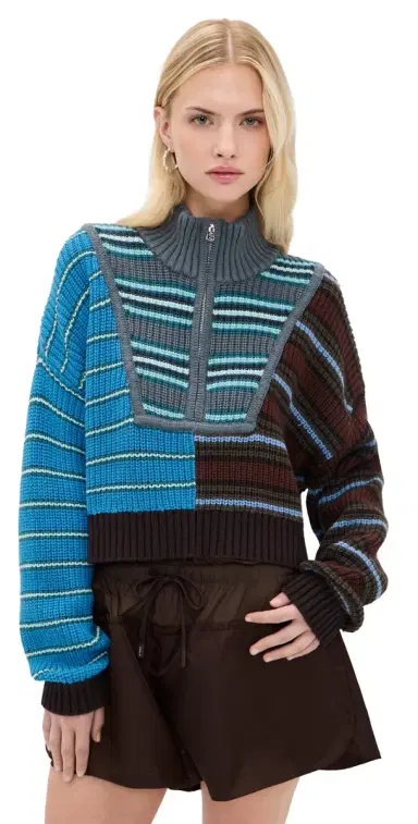 STAUD Cropped Hampton Sweater Zuma Stripe Multi | Thumbnail 1
