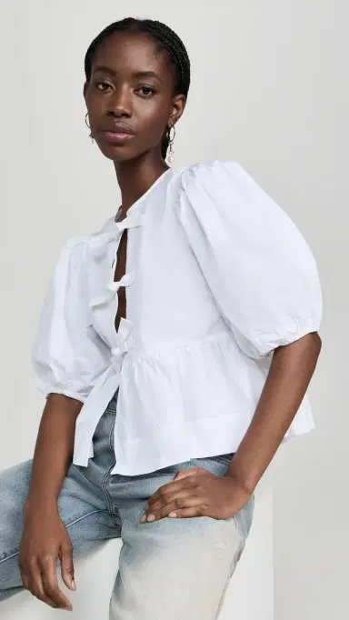 GANNI Cotton Poplin Peplum Blouse Bright White | Thumbnail 2 GANNI Cotton Poplin Peplum Blouse Bright White | Thumbnail 2