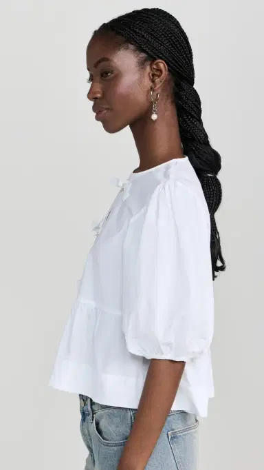 GANNI Cotton Poplin Peplum Blouse Bright White | Thumbnail 4 GANNI Cotton Poplin Peplum Blouse Bright White | Thumbnail 4