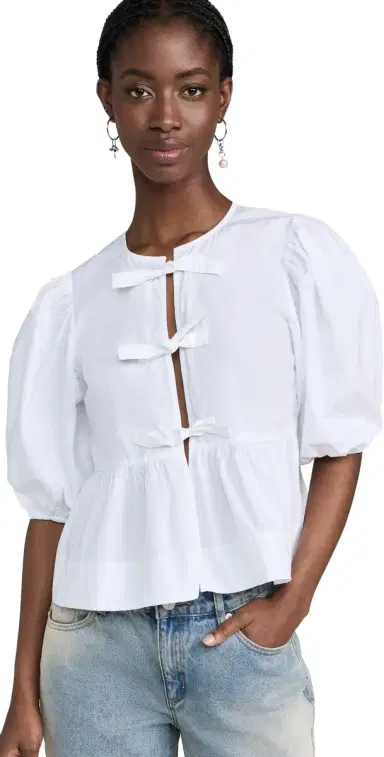 GANNI Cotton Poplin Peplum Blouse Bright White | Thumbnail 1 GANNI Cotton Poplin Peplum Blouse Bright White | Thumbnail 1