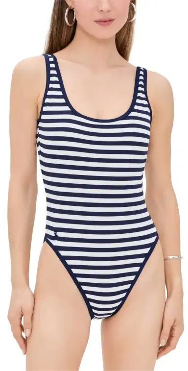 Polo Ralph Lauren Pique Stripe Scoop Tank One Piece White/Navy | Thumbnail 1