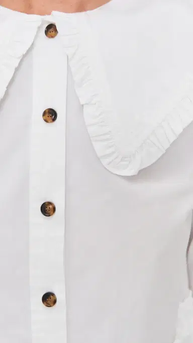GANNI Stretch Cotton Shirt with Frills Snow White | Thumbnail 6