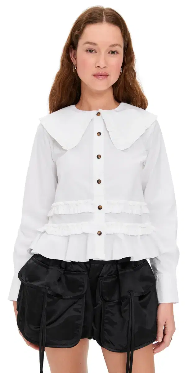 Stretch Cotton Shirt with Frills Snow White