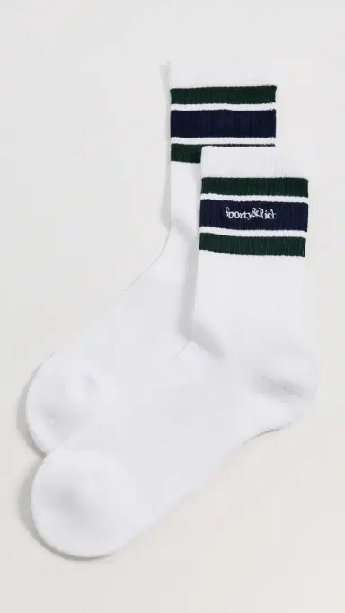 Sporty & Rich Serif Logo Socks White/Forest/Dark Navy One Size | Thumbnail 2
