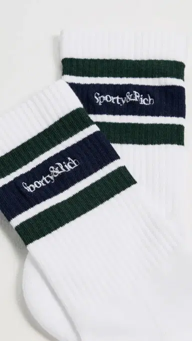 Sporty & Rich Serif Logo Socks White/Forest/Dark Navy One Size | Thumbnail 3