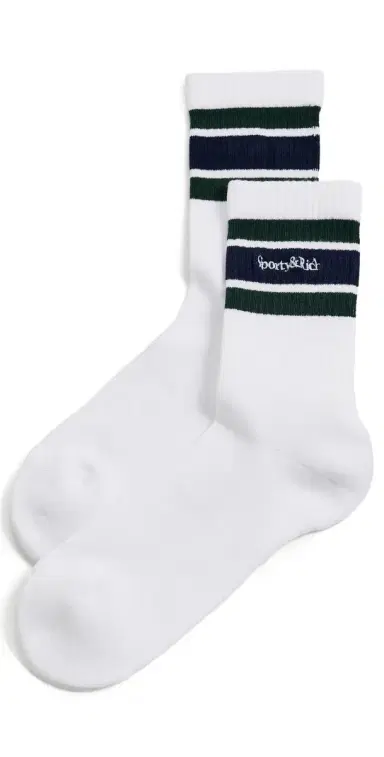 Sporty & Rich Serif Logo Socks White/Forest/Dark Navy One Size | Thumbnail 1