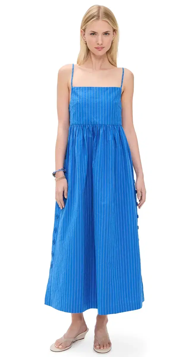 Striped Square Neck Dress Blue