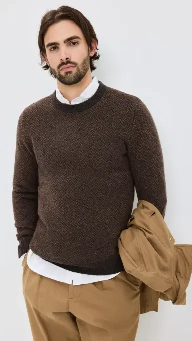 Taylor Stitch Eddy Herringbone Crewneck Sweater Coffee Herringbone 38 | Thumbnail 2 Taylor Stitch Eddy Herringbone Crewneck Sweater Coffee Herringbone 38 | Thumbnail 2