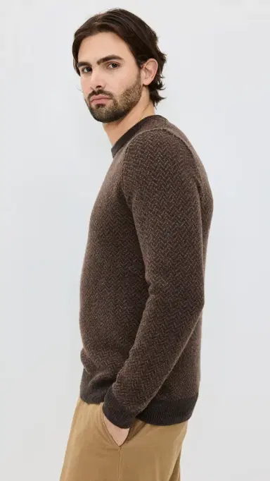 Taylor Stitch Eddy Herringbone Crewneck Sweater Coffee Herringbone 38 | Thumbnail 4 Taylor Stitch Eddy Herringbone Crewneck Sweater Coffee Herringbone 38 | Thumbnail 4