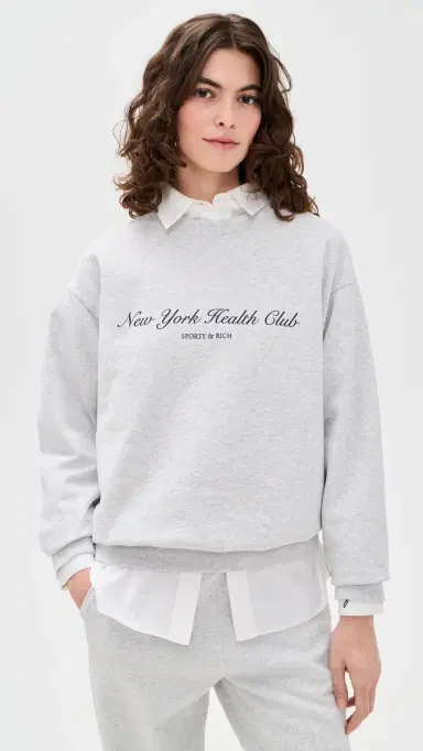 Sporty & Rich New York Health Club Crew Neck Sweatshirt Heather Gray | Thumbnail 2