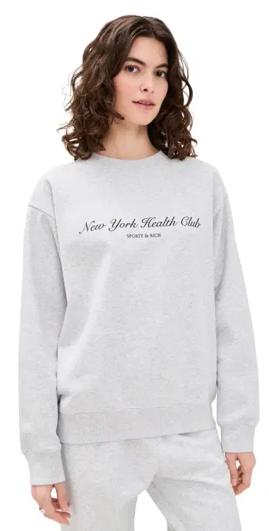 Sporty & Rich New York Health Club Crew Neck Sweatshirt Heather Gray | Thumbnail 1