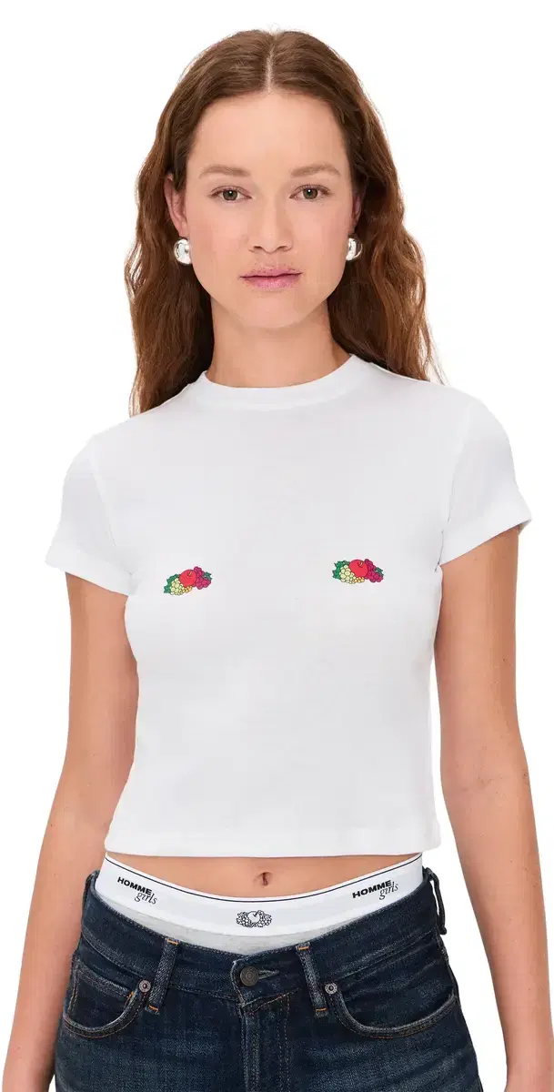 HOMMEGIRLS Homme Girls x Fruit of The oom Baby Tee With Double ogo White w/ Fruit Clusters