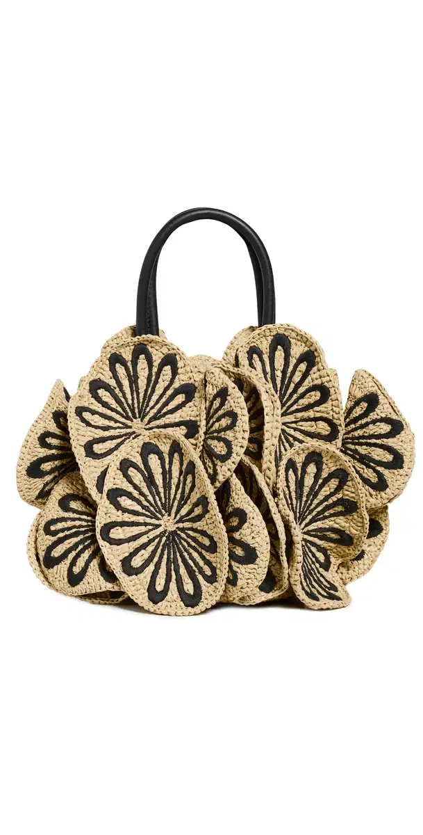 Raffia Flower Bag Black/Natural L0145 One Size