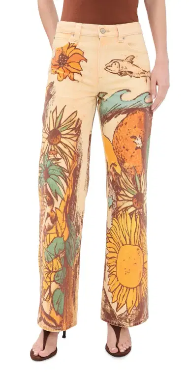 Free People Printed Straight Leg Jeans Beach Scene | Thumbnail 1 Free People Printed Straight Leg Jeans Beach Scene | Thumbnail 1