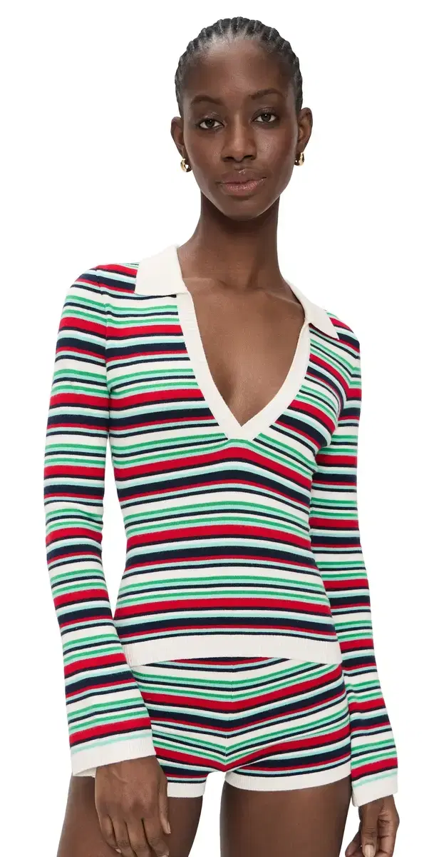 Xyla Collared Long leeve Knit Top Xyla tripe