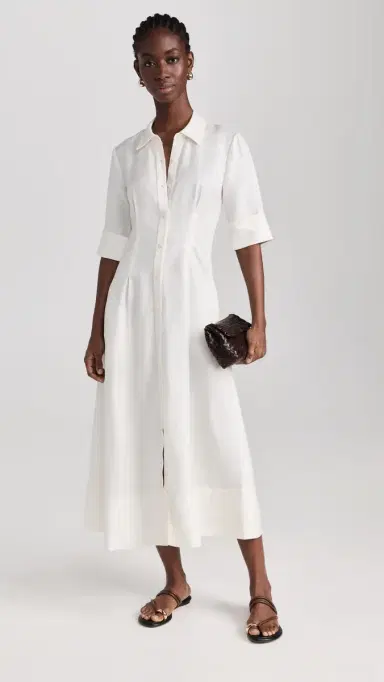 SIMKHAI Claudine hort leeve hirt Midi Dress White | Thumbnail 2