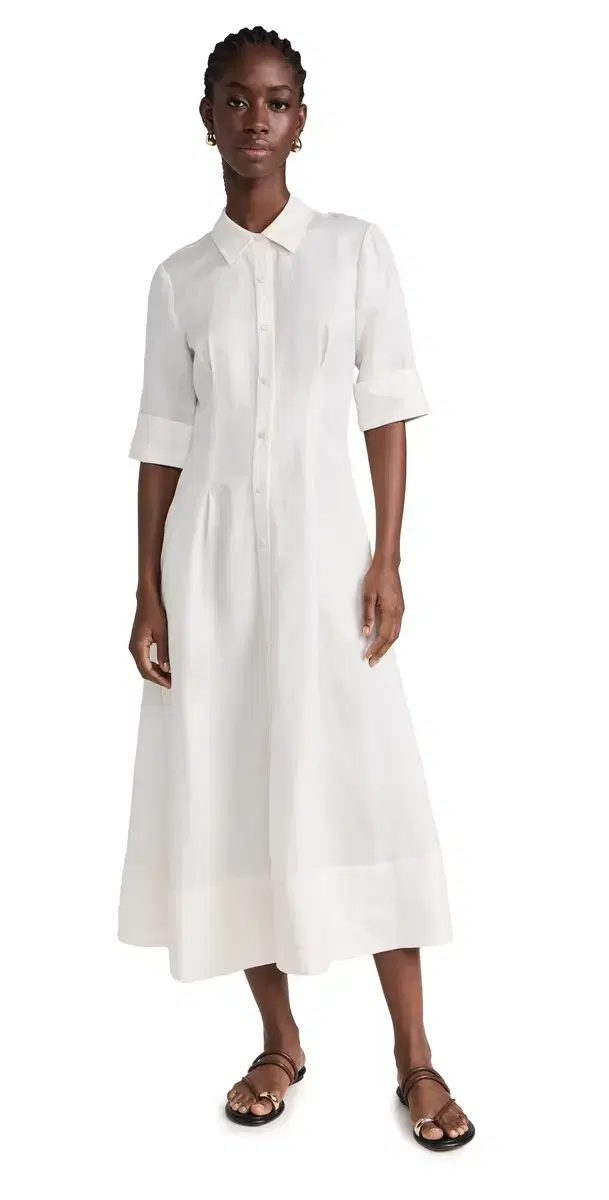 Claudine hort leeve hirt Midi Dress White