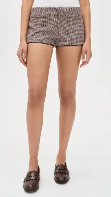 Yellow The Label Houndstooth Mini Shorts Brown L | Thumbnail 2 Yellow The Label Houndstooth Mini Shorts Brown L | Thumbnail 2