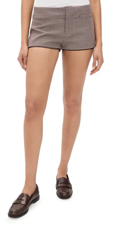 Yellow The Label Houndstooth Mini Shorts Brown L | Thumbnail 1 Yellow The Label Houndstooth Mini Shorts Brown L | Thumbnail 1