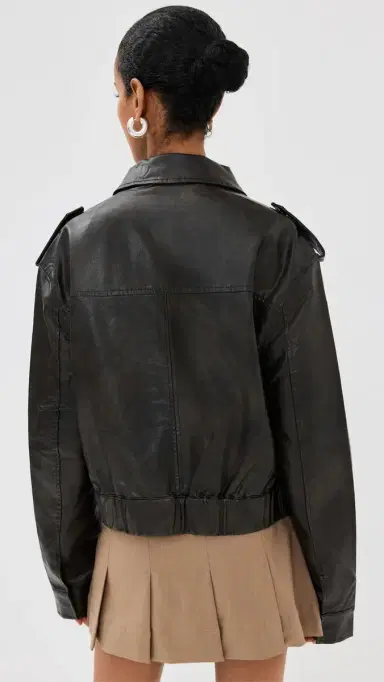 Lioness Eighties Bomber Leather Jacket Washed Onyx | Thumbnail 3
