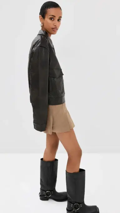 Lioness Eighties Bomber Leather Jacket Washed Onyx | Thumbnail 4