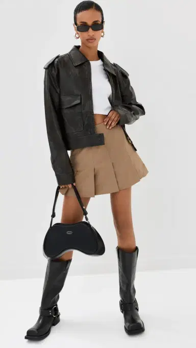 Lioness Eighties Bomber Leather Jacket Washed Onyx | Thumbnail 5