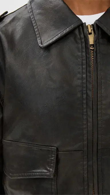 Lioness Eighties Bomber Leather Jacket Washed Onyx | Thumbnail 6