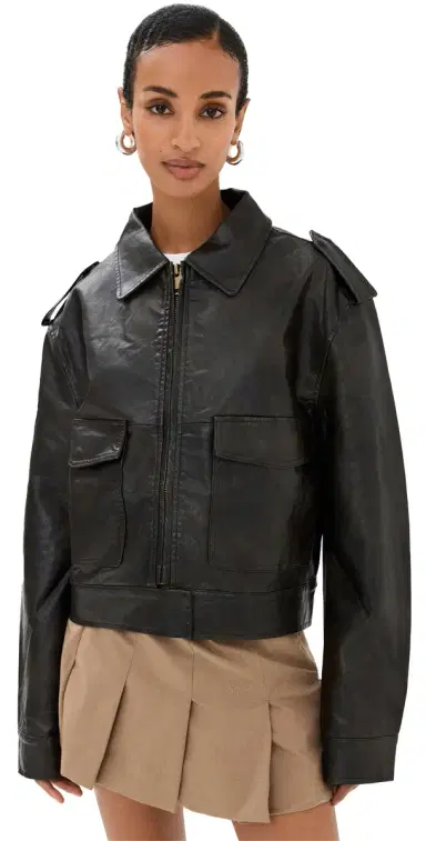 Lioness Eighties Bomber Leather Jacket Washed Onyx | Thumbnail 1