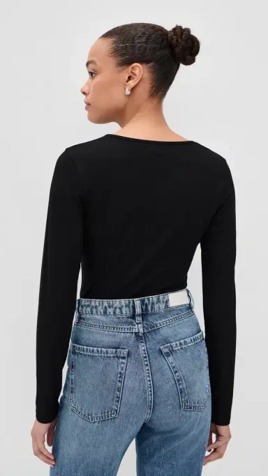 L'Agence Cassandra Long Sleeve Ruched Bodysuit Black | Thumbnail 3 L'Agence Cassandra Long Sleeve Ruched Bodysuit Black | Thumbnail 3