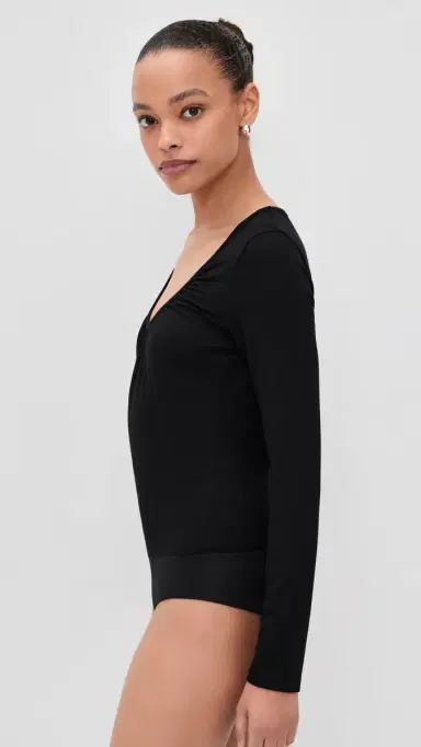L'Agence Cassandra Long Sleeve Ruched Bodysuit Black | Thumbnail 4 L'Agence Cassandra Long Sleeve Ruched Bodysuit Black | Thumbnail 4