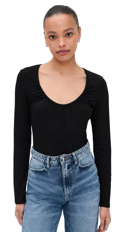 L'Agence Cassandra Long Sleeve Ruched Bodysuit Black | Thumbnail 1 L'Agence Cassandra Long Sleeve Ruched Bodysuit Black | Thumbnail 1