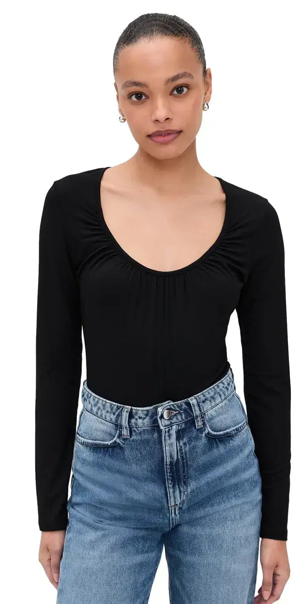 L'AGENCE Cassandra ong Sleeve Ruched Bodysuit Black