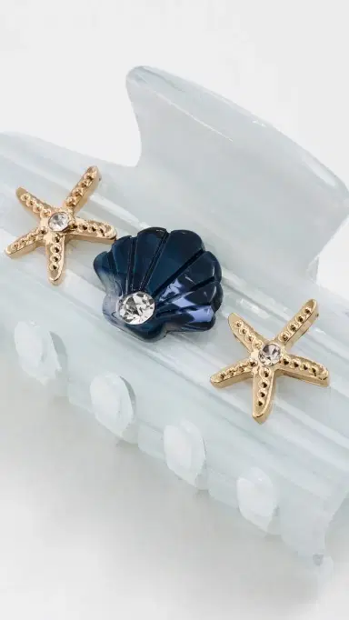 Lele Sadoughi Mini Sea Shell Claw Clip Marble One Size | Thumbnail 4