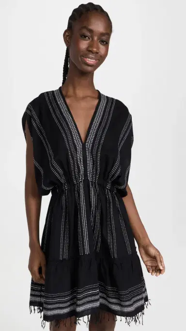 Lemlem Leliti Short Plunge Neck Dress Black | Thumbnail 2