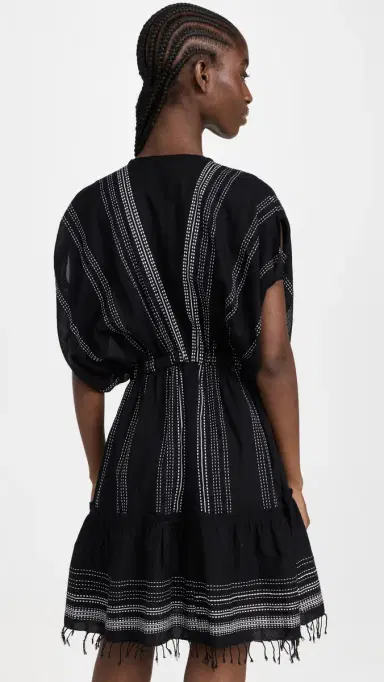 Lemlem Leliti Short Plunge Neck Dress Black | Thumbnail 3