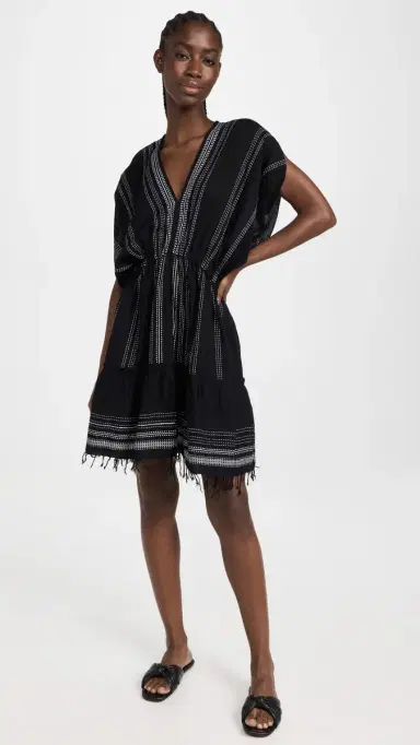 Lemlem Leliti Short Plunge Neck Dress Black | Thumbnail 5