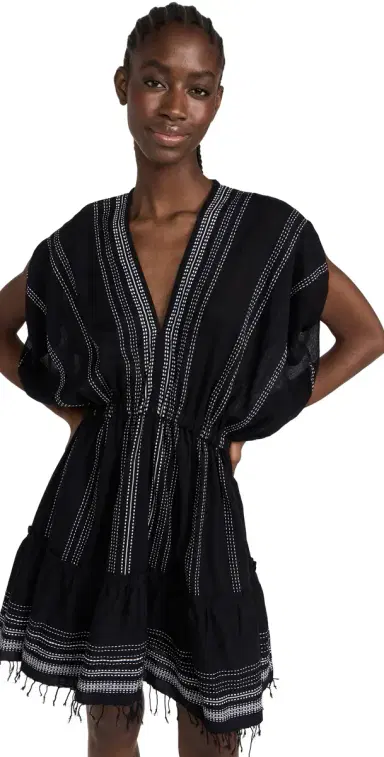 Lemlem Leliti Short Plunge Neck Dress Black | Thumbnail 1