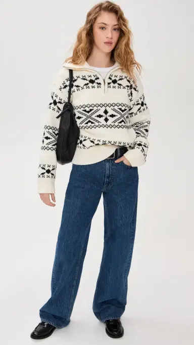 English Factory Motif Zip Up Sweater Ivory/Black S | Thumbnail 5 English Factory Motif Zip Up Sweater Ivory/Black S | Thumbnail 5