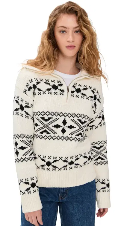 English Factory Motif Zip Up Sweater Ivory/Black S | Thumbnail 1 English Factory Motif Zip Up Sweater Ivory/Black S | Thumbnail 1