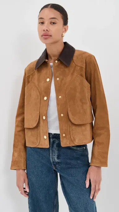 Veronica Beard Walters eather Cropped Barn Jacket Whisky | Thumbnail 2